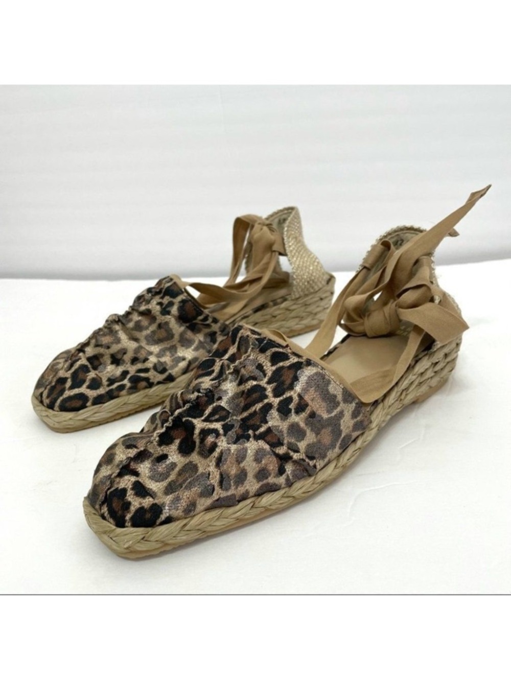 New Stuart Weitzman Leopard Print Lace Up Espadrilles